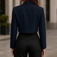 thumbnail image 5 of Guieoi Fall Blazer for Women Long Sleeve Cropped Notched Lapel Hidden Buttons Business Casual Office Jacket with Shoulder Pads And Lining Blue M, 5 of 7
