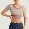 thumbnail image 2 of Sales of The Day Clearance! lcziwo Women's Compression Workout Top Stretch Athletic Crop Tops with Built in Bra Longline Padded Short Sleeve Crew Neck Cute Tee shirts Purple S, 2 of 7