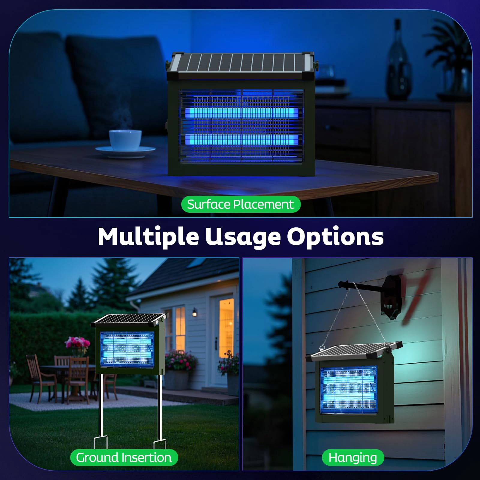 Solar Zapper Outdoor  Mosquito Waterproof Electric Fly Rechargeable Killer Lamp With 10w Panel 4500v Cordless For Backyard Patio Garden Rv Camping