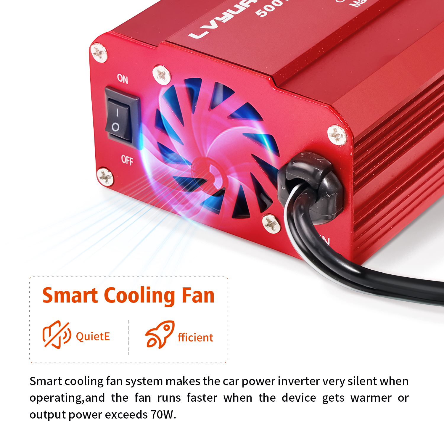 EFFORTWAY 500 Watts Power Inverter Car Converter DC 12V to AC 110V 120V Adapter Battery Charger for Car 2AC 2USB Red