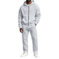 thumbnail image 2 of Domuza Mens Full‑Zip Hooded Sweatshirt and Straight‑Leg Sweatpants Set, 2‑Piece Pullover Sweatsuit, Relaxed‑Fit Athletic Casual Outfit with Pockets, 2 of 5