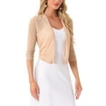 thumbnail image 4 of INSPIRE CHIC Women's Sheer Mesh Bolero Shrugs 3/4 Sleeve Lightweight Elegant Cropped Cardigan M Khaki, 4 of 6