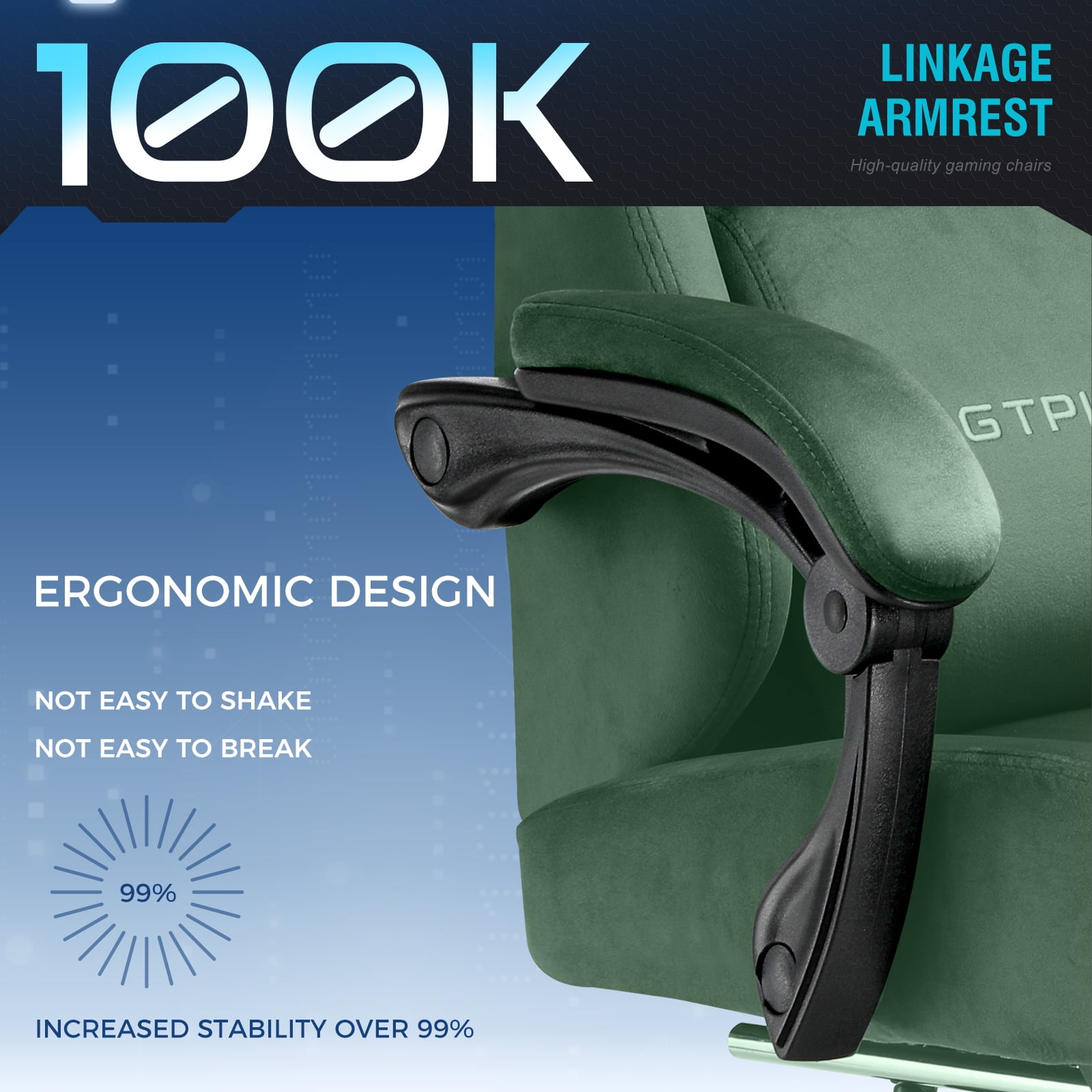 GTPLAYER Big & Tall Fabric Swivel Gaming Office Chair with Pocket Spring Cushion and Footrest, Green