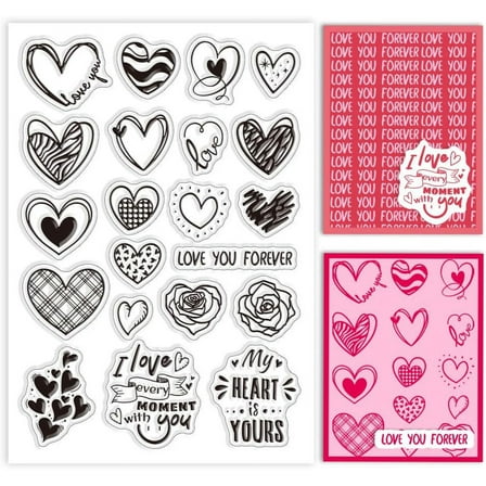 Heart Love Clear Stamps for Cards Making Valentine's Day Background Silicone Clear Stamp Seals Transparent Stamps for DIY Scrapbooking Photo Album Journal Home Decoration