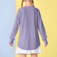 thumbnail image 4 of Little Kid Children Kids Girls Long Sleeve Crew Neck T Shirt Top Casual Loose Solid Color Shirt Blouse Cute off The Shoulder Tops for Teen Girls Tops for Women Long Sleeve Dance 5-6 Years Purple, 4 of 8