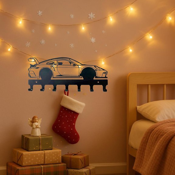 1 PC Black Racing Car with Key Hooks Metal Wall Art - Modern Home Decor for Bedroom, Living Room, or Bathroom. Waterproof & Durable Wall Decor, Birthday Gift. Premium Materials & Easy Installation