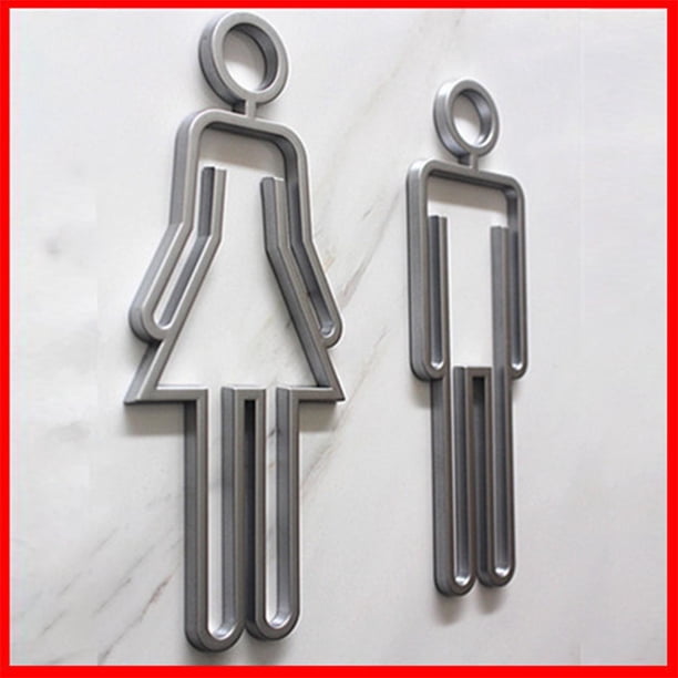 Señal de Inodoro para Hombres Y Mujeres, Señal de Baño, Pegatinas de WC, Calcomanías, Señalización de Baño, Señal de Símbolo de Inodoro para Decoració Plata Macarena Letrero para puerta de baño