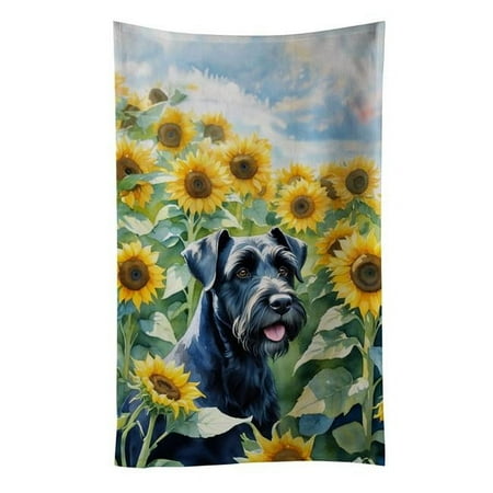 Giant Schnauzer in Sunflowers Kitchen Towel 15 in x 25 in