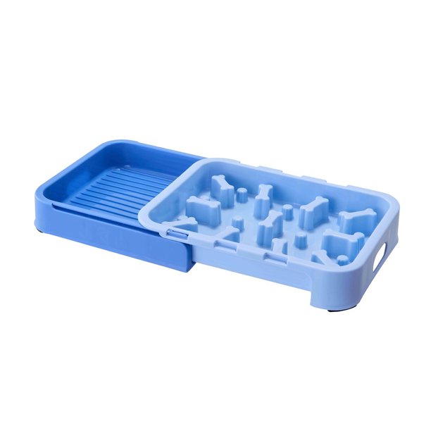 Comedero lento 2 en 1 para mascotas con base antideslizante y cuenco extraíble para lamer, ideal para gatos y perros.