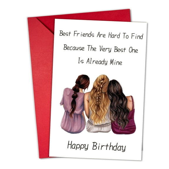 Best Friends Birthday Card – "Best Friends Are Hard To Find" Design – Perfect Greeting Card for Besties – Envelope Included, Blank Inside