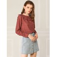 thumbnail image 3 of Camisa Floral Frente Con Volantes Top Puños Con Botones Blusa Cuello Redondo Manga Larga Para Mujeres Rojo S, 3 of 6