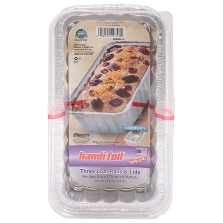 Handi-Foil Loaf Pans & Lids, 3 pk - 8" x 3.875" x 2.47"- Pack of 2