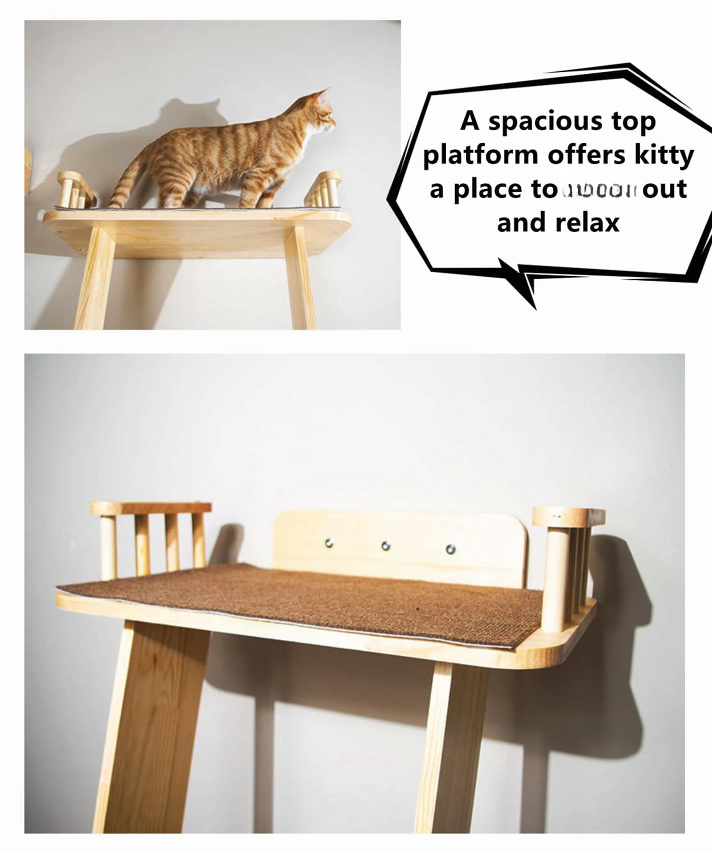 Modern 70" Tall 6 Level Leaning Cat Climbing Ladder Tree Tower Condo With Large Perch Platform For Window Wall  Solid Wood Furniture Shelves Multiple Cats