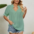 thumbnail image 4 of Bigersell Casual Tops for Women Round-Neck Solid Color Chiffon Lace Short Sleeve Tops Regular Pullover Square Neck Short Sleeve Casual T Shirts Style B16480, Green S, 4 of 6