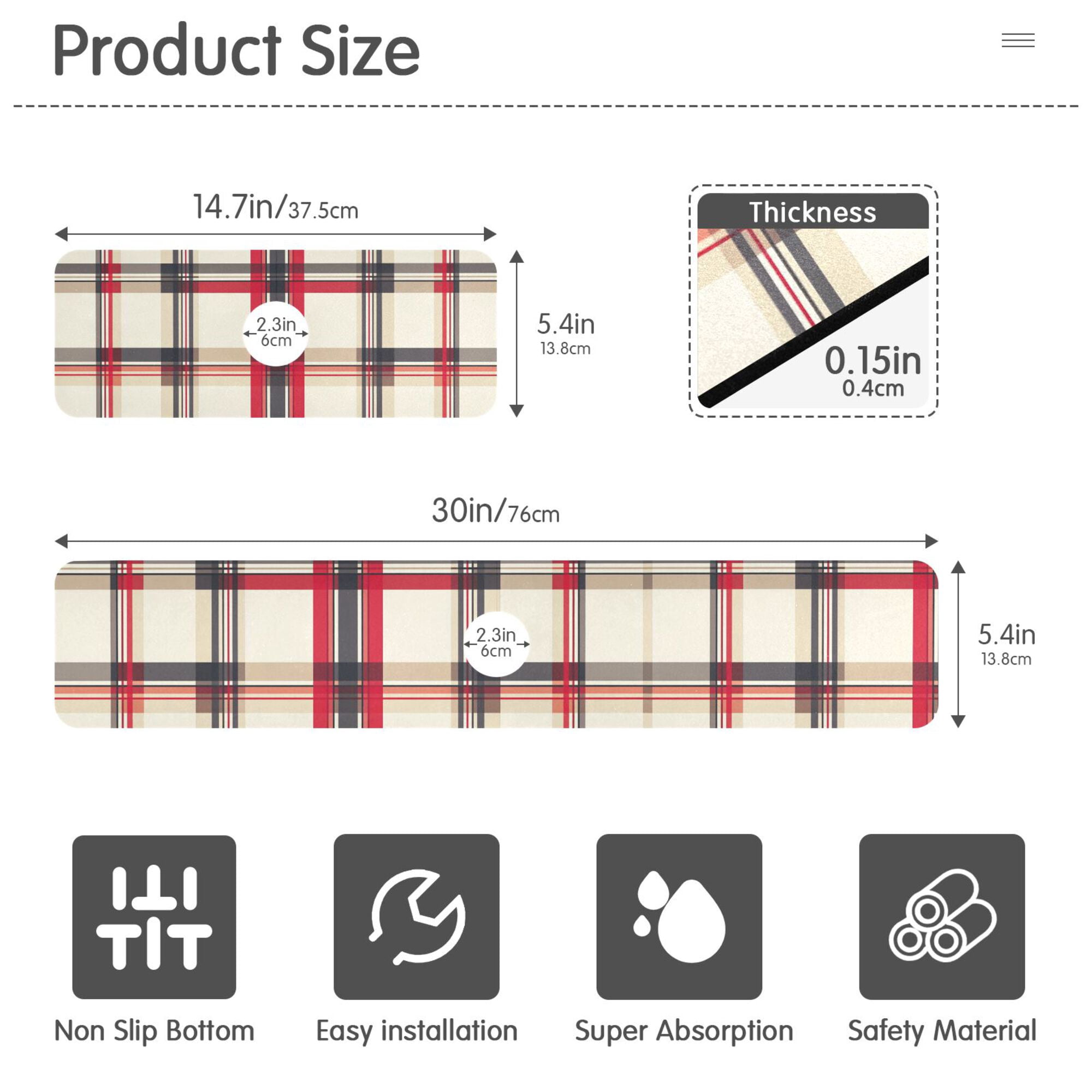 Yayeee Faucet Mat for Kitchen Sink 30" Diatomite Long Splash Guard Pad, Red Tartan, 2 Pack