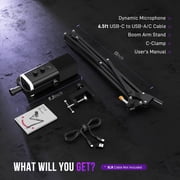 FIFINE AM8 Dynamic Microphone with Boom Arm Stand, USB XLR Gaming Microphone Kit for PC Computer PS5 with RGB, Mute, Headphone Jack for Streaming AM8T