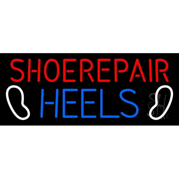 Shoe Repair Heels LED Neon Sign 13 x 32 - inches, Black Square Cut Acrylic Backing, with Dimmer - Bright and Premium built indoor LED Neon Sign for store interior Décor, Storefront.