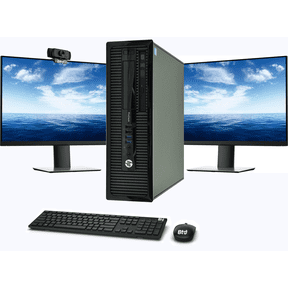 Restored HP SFF Computer Desktop PC, Intel i5, 16GB RAM 512GB SSD, New Dual 23.6" FHD LED Monitor, BTO Webcam, 16GB BTO Flash Drive, BTO Wireless Keyboard & Mouse, DVD, WiFi, Windows 10 Pro (Refurbished)
