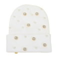thumbnail image 4 of AWZXDE Beanie Hats For Women Rhinestone And Pearl Detailed Winter Knitted Wool Cap Fashion Punk Style Pullover White, 4 of 4