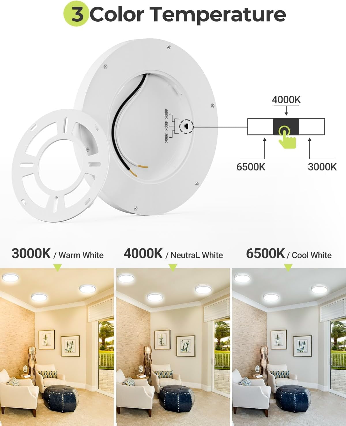 JJEAN-2PACK Flush Mount LED Ceiling Light Fixture Black, 4.7Inch 8Watt, 3000K-4500K-6000K 3 Color Selectable Ceiling Lamp Low Profile Ceiling Light for Closet Basement Hallway Porch
