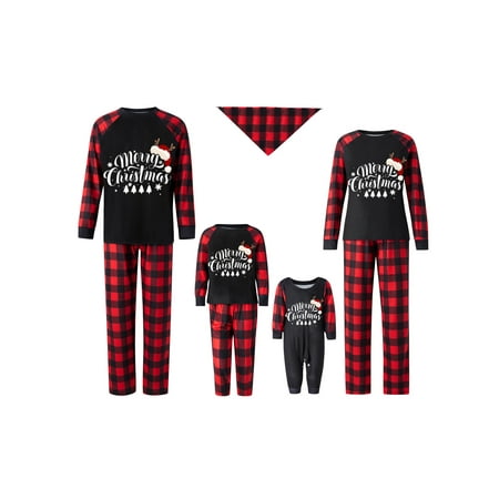 

Christmas Pajamas for Family Glow In The Dark Letter Print Long Sleeve Tops + Pants Set Indoor Sleepwear