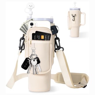 Water Bottle Carrier With Strap For 30 & 40oz Tumblers - Stanley Cup Holder With Lip Balm & Card Pocket