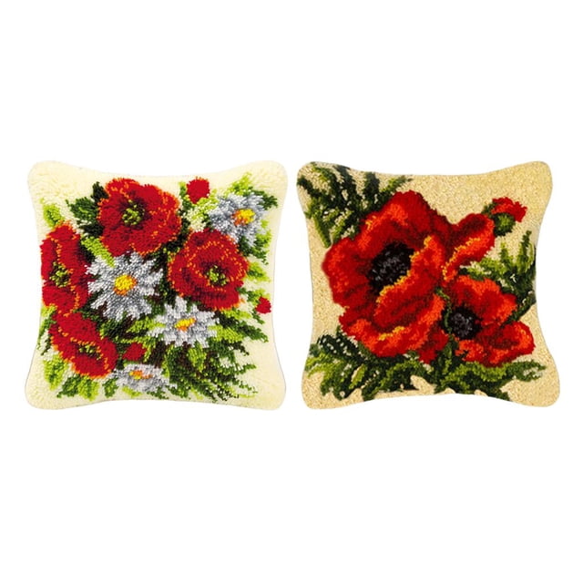Cojín de alfombra Zulema 2X 43x43cm Kits de Ganchillo Artesanía a Mano Flores Rojas