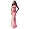 thumbnail image 4 of Women's One Shoulder Mesh Patchwork Maxi Dress Sleeveless Fitted Sexy Sheer Long Dress For Club Evening Party, 4 of 7