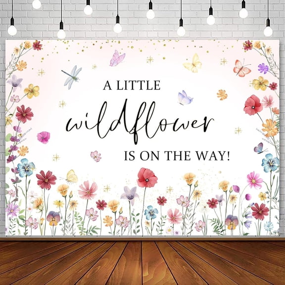 Wildflower Baby Shower Backdrop She is A Girl Little Wildflower is On The Way Photography Background Floral Butterfly Birthday Party Decorations Banner Photo Studio Props