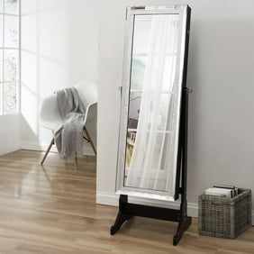 Chic Home Glam Modern Contemporary Mirror Border Rectangular Jewelry Storage Armoire Free Standing Cheval Mirror Full Length Pristine White