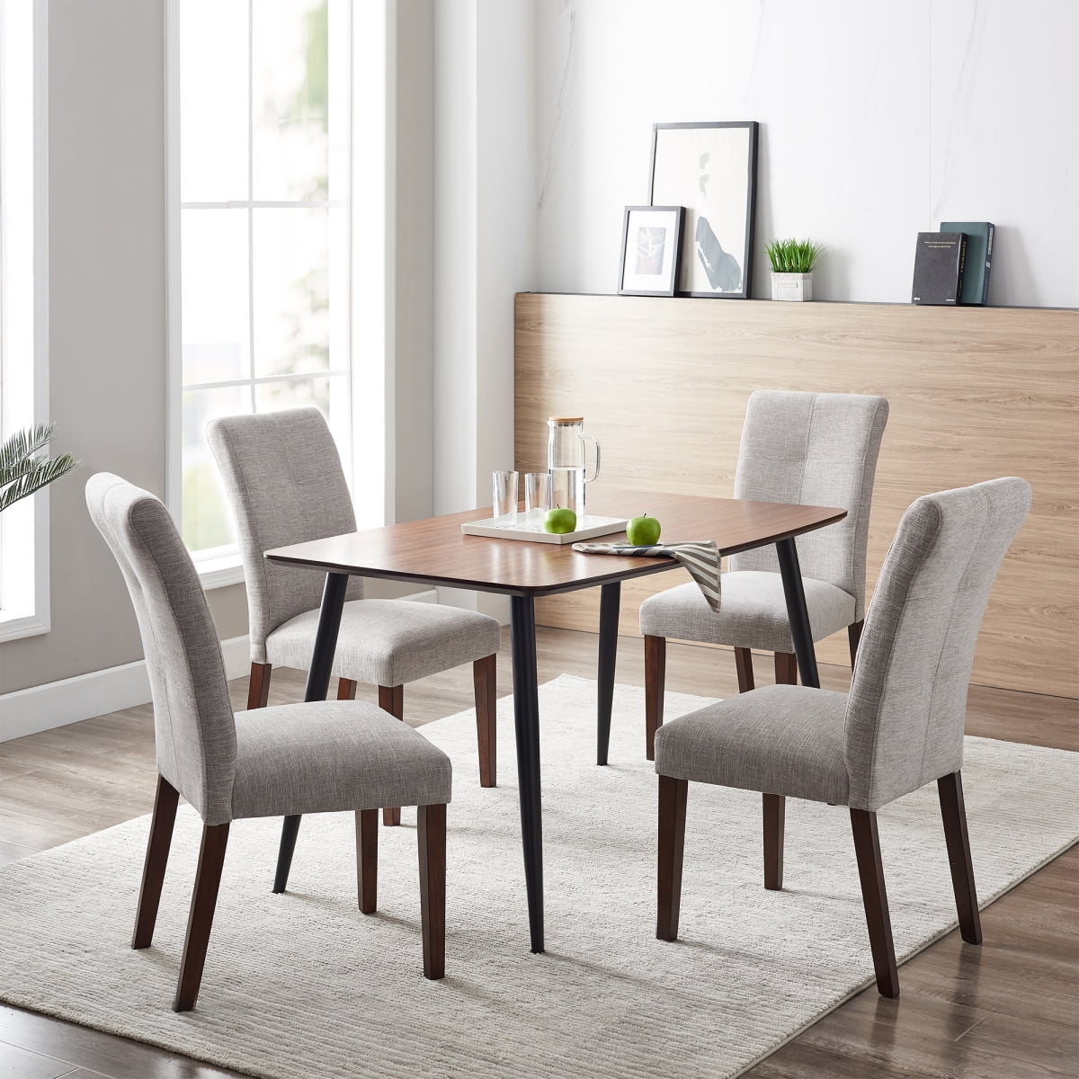 Rectangular Wood Veneer Dining Table with Iron Legs