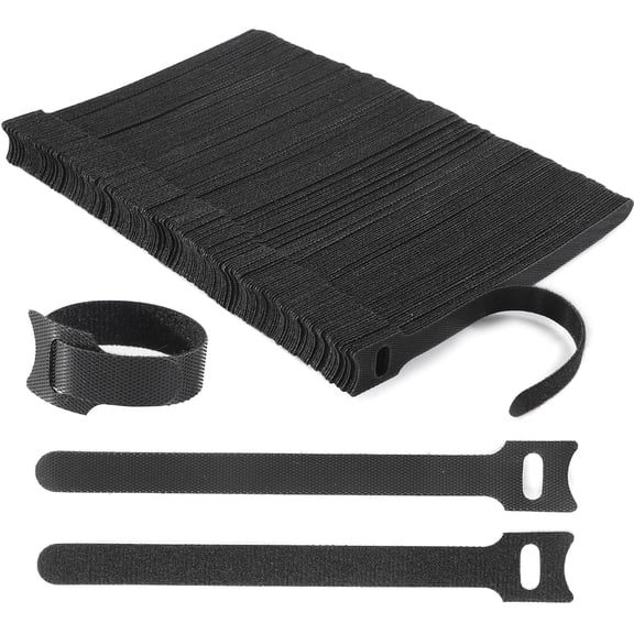 OFEFE 50 PCS 8 Inches Reusable Cable Ties, Adjustable Cord Straps, Wire Organizer, Cord Wrap and Hook Loop Cable Management - Black