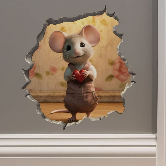 Sweetheart Mouse in Mouse Hole Decal - Mouse Hole 3D Wall Sticker