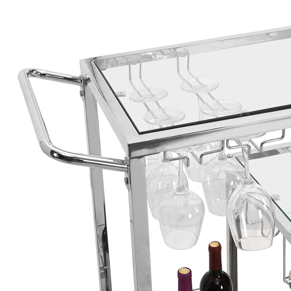 Lowestbest Modern Bar Service Cart, Kitchen Trolley with Storage Function, Chrome Lowestbest Modern Bar Service Cart, Kitchen Trolley with Storage Function, Chrome