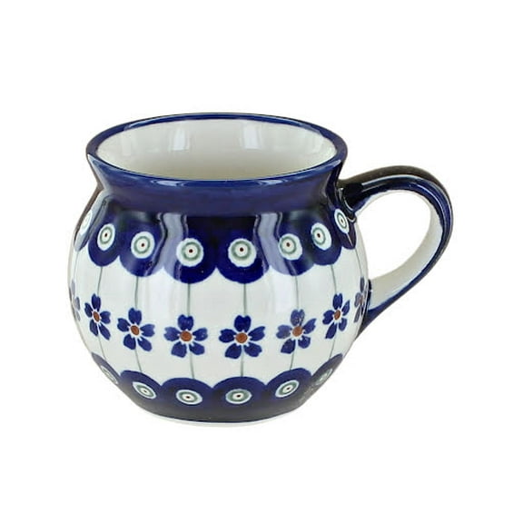 Blue Rose Polish Pottery Flowering Peacock Small Bell Shaped Mug