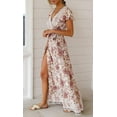 thumbnail image 6 of Women's Bohemian Floral Printed Wrap V Neck Short Sleeve Split Beach Party Maxi Dress, 6 of 8