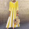 thumbnail image 2 of Robes Maxi d'Été Décontractées pour Femmes Manches 3/4 Bouton Col en V Robe Longue Rayée Imprimée Ample Confortable Robe t-Shirts Fluide, 2 of 5