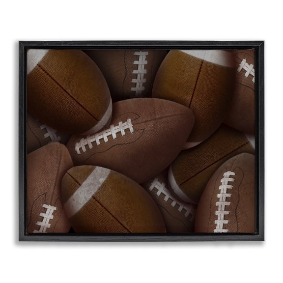 Stupell Industries Eclectic Bin Of Footballs Black Floating Frame Canvas Art, 21 x 17, by Marcus Prime