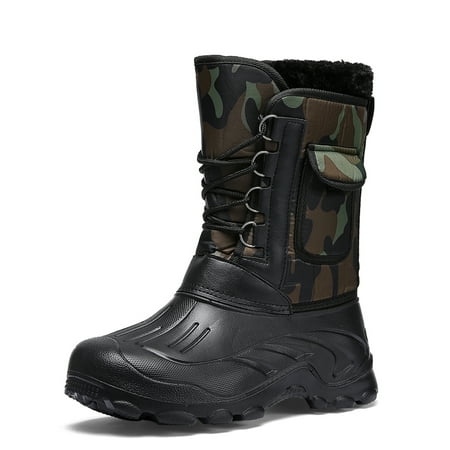 Snow Boot for Men Winetr Warm Waterproof Camouflage Lace-Up Fleece Hiking