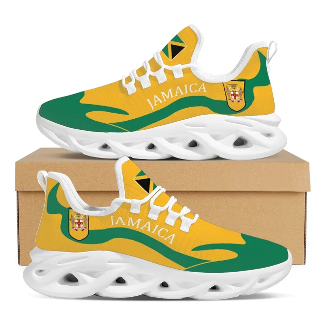 Zapatillas de baloncesto de moda con estampado de la bandera de Jamaica y la Isla de Springs, de malla transpirable y con plataforma.