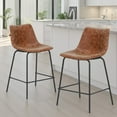 thumbnail image 2 of Abble 24 inch Bar Stools Set of 2, Faux Leather Upholstered Low Back Kitchen Counter Height Stools with Sled Base, Floor-Scratch Protection,  Camel, 2 of 7
