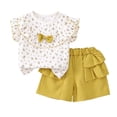 thumbnail image 2 of SGFCWSX Girls 2 Piece Outfits Floral Ruffle Sleeve Tops Layered Bow Shorts Summer Casual Clothes Set Yellow Size 12M, 2 of 7
