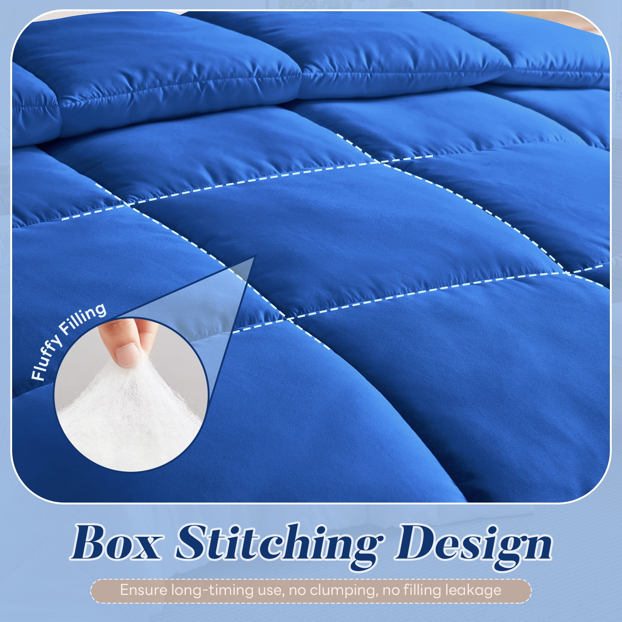 Aquzin Comforter King Size, All Season Quilted Down Alternative Duvet Insert with Corner Tabs, Machine Washable Microfiber Bedding, Navy