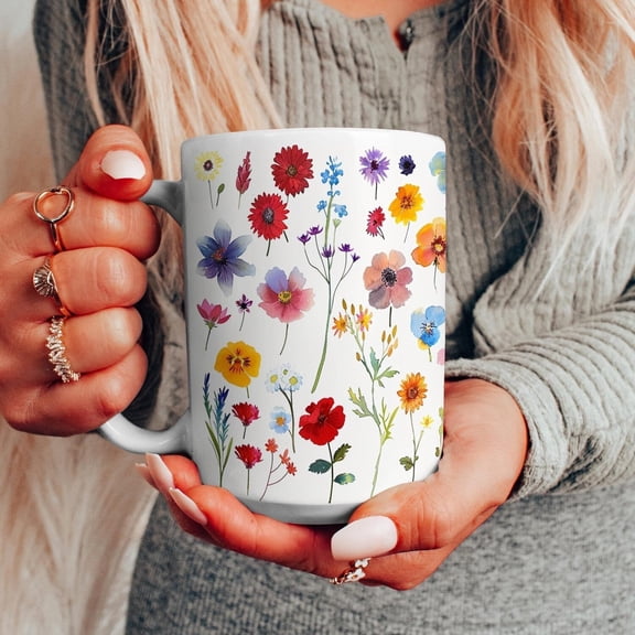 Watercolor Wildflower Mug: Floral Wraparound Coffee Cup - Nature Lover Gift