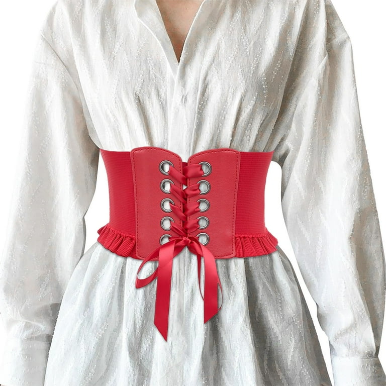 CBGELRT Womens Belts Punk Lace-up Tied Black Leather Belts for