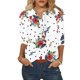 thumbnail image 3 of Gibobby Blusas Para Mujer Elegantes Blusa de manga cuartos con cuello redondo y botones estampados de lunares florales a la informal para mujer（Blanco， XXL), 3 of 5