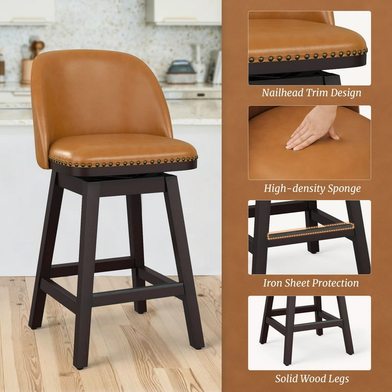 Dycanpo 26'' Swivel Bar Stools Set of 3, Counter Stools with Back