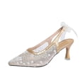 thumbnail image 2 of Miluxas Lace Mesh Slingback Heels for Women Embroidered Kitten Heels Bridal Shoes Pointed Toe Wedding Pumps Gold 5.5(36), 2 of 9