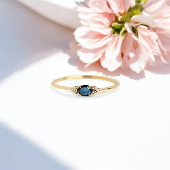 SHREENATHJEWELRY Oval Teal Sapphire Ring / Minimalist Diamond Cluster Ring / Bridal Engagement Ring / Personalized Silver Ring