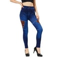 thumbnail image 5 of KIJBLAE Women's Fashion High Waist Skinny Leopard Patchwork Denim Pencil Pants Jeggings Stretch Leggings Jeans Blue Free Size, 5 of 7